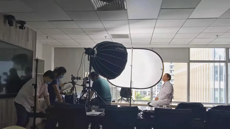 Corporate interview setup for a business film in China